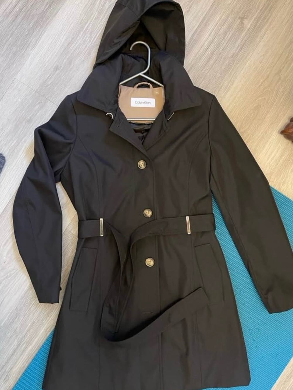 Calvin Klein Women's Black Hooded Trench Coat Medium